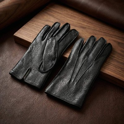 Men s Black Peccary Winter Gloves   Unlined, Hand Sewn, Handcrafted