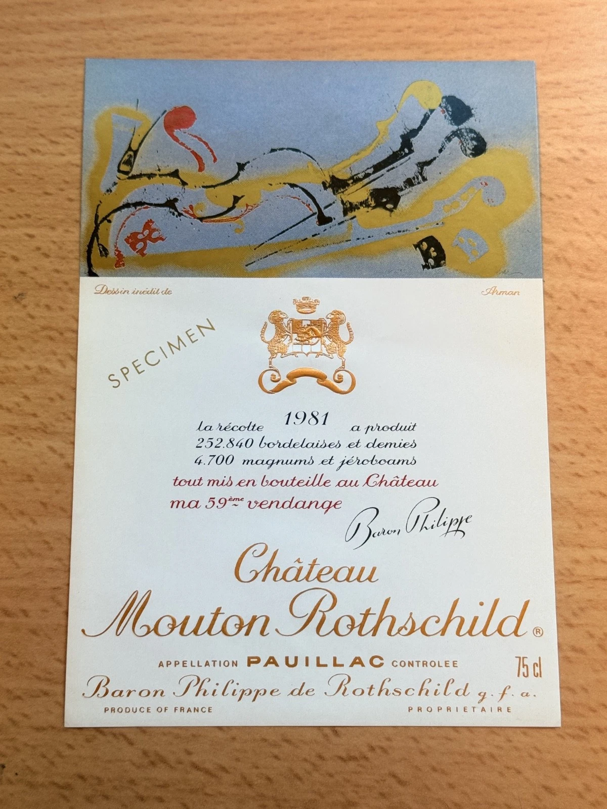 Étiquette De Vin Château Mouton Rotschild Spécimen 1981