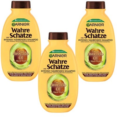 3x 300ml Garnier Wahre Schätze Avocado Öl & Shea Butter nährendes Shampoo
