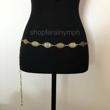Y2K Westerncore Antique Gold Chain Concho Belt, Up to 46 Inches, X7GA1129
