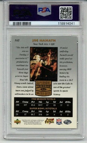 1997 UPPER DECK LEGENDS #182 JOE NAMATH CARD NEW YORK JETS PSA 10 LOW POP RARE