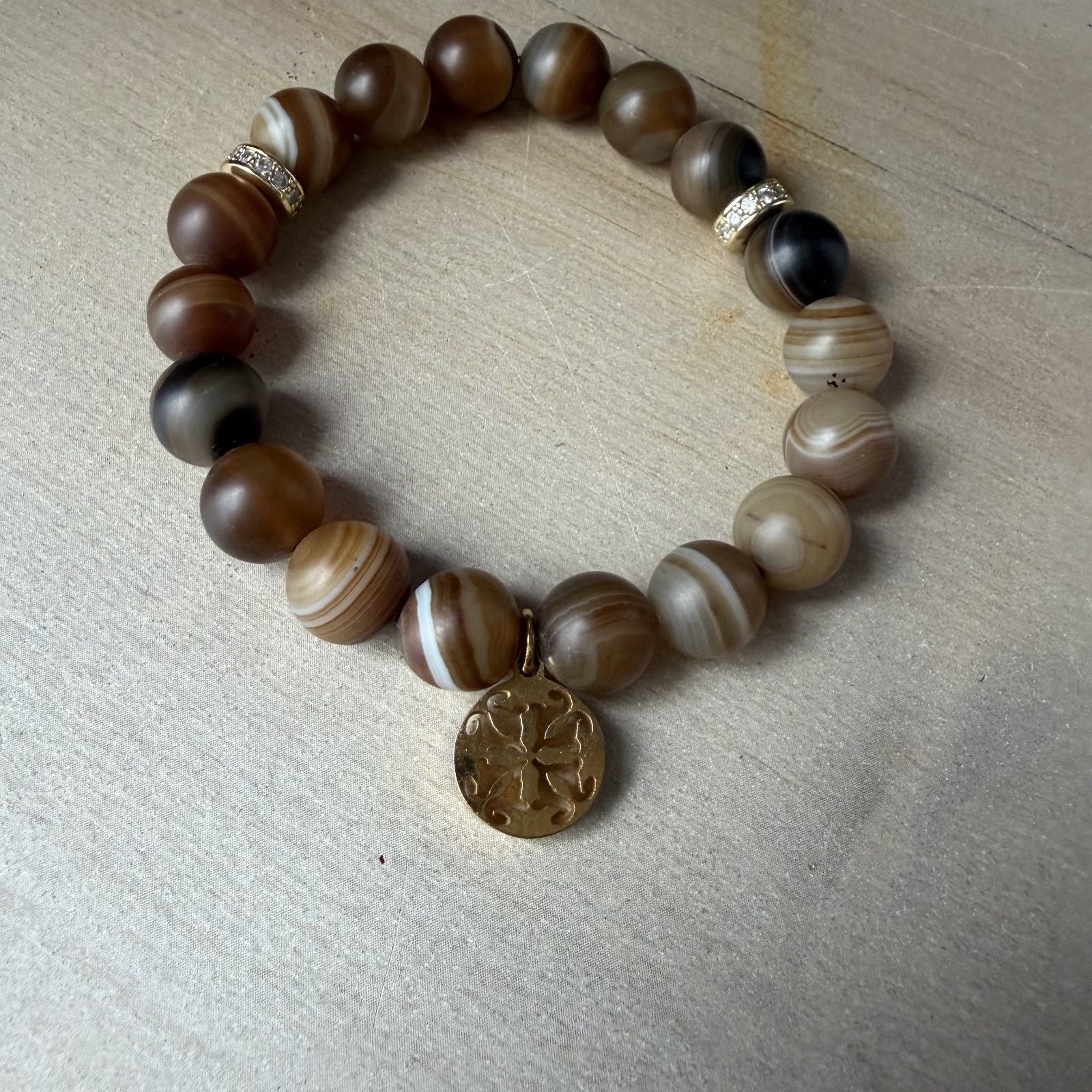 Rustic Cuff Brown Agate Stretch Bracelet Trina Go… - image 3