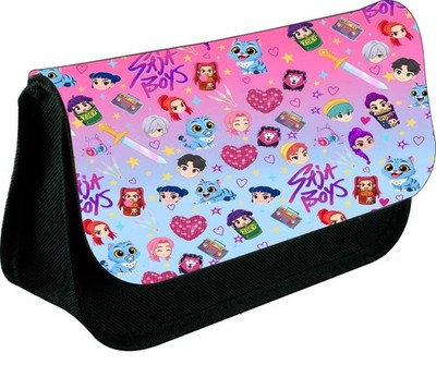 PERSONALISIERTES SAJA JUNGEN K-POP REISSVERSCHLUSS FEDERMÄPPCHEN SCHULE DS TASCHE