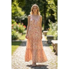 Altar'd State Floral Maxi Dress Pink Peach Strappy Tie Back L NWT