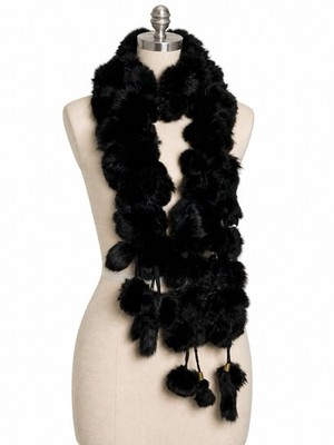 Belle Fare Hoya knitted rex rabbit ruffle scarf real fur