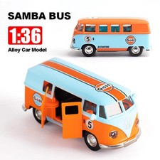 1:36 Bus Transporter Van Gulf Blue Alloy Diecast Model for Volkswagen T1 Samba T