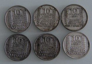 6 pièces de 10 francs Turin argent 1930 1932 1933