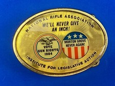 MORTON GROVE GUN BAN NEVER AGAIN NRA belt buckle We'll never give an inch