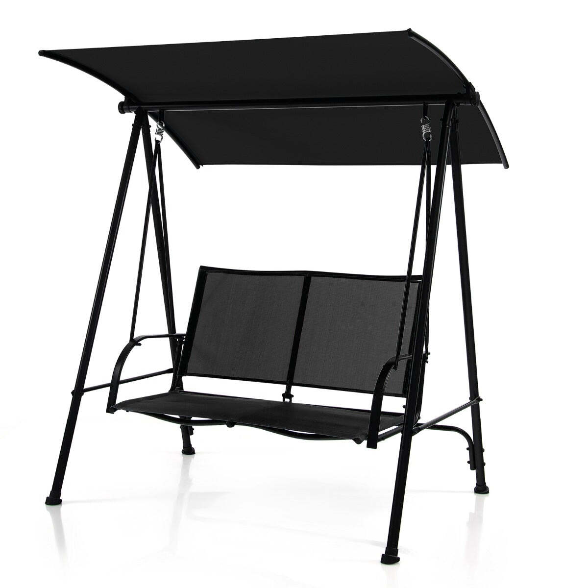 NNECW 2-seat Outdoor Swing with Adjustable Canopy for Patio/Garden-Black