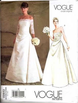 Vogue Bridal V2842 Misses 12 to 16 Wedding Gown Dresses UNCUT Sewing Pattern