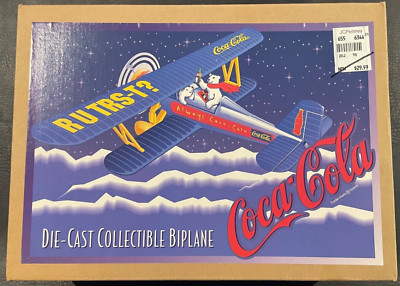 Vintage Coca Cola Die Cast 1931 Strearman Bi-plane Polar Bear 1:38 Scale Bank