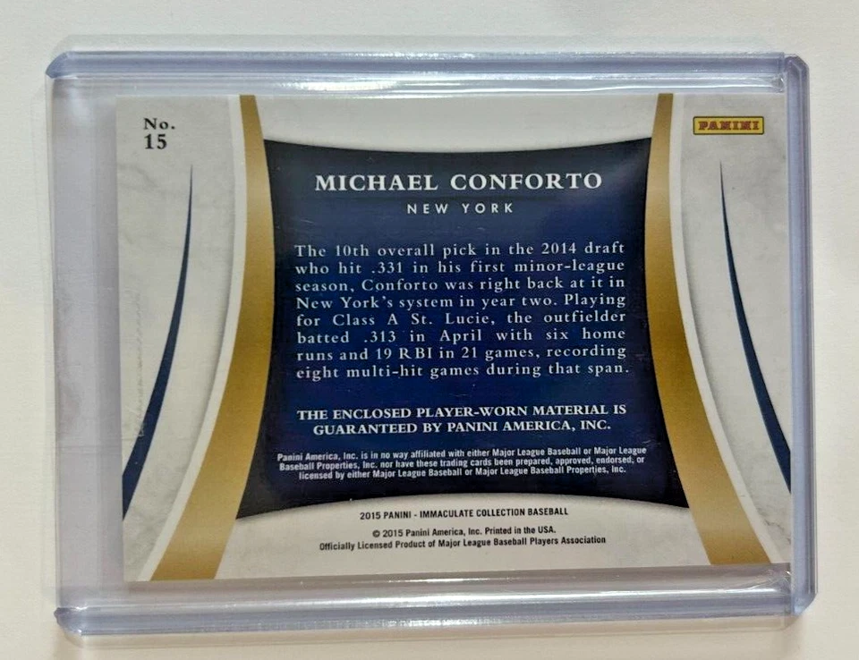 2015 Panini Immaculate Collection Baseball Michael Conforto Quad Swatch Card - Image 2 of 2