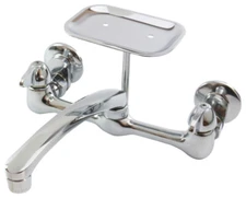 NEW BOSTON HARBOR 2448744 CHROME 8" CENTER WALL MOUNT KITCHEN FAUCET & SOAP DISH