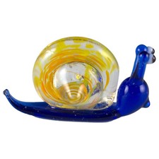 Miniature Hand Blown Glass Dark Blue Snail Figurine With Swirled Shell New 