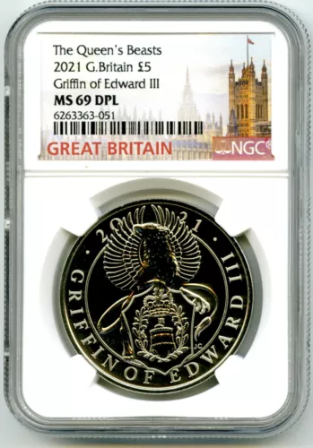 2021 GREAT BRITAIN 5PD QUEEN'S BEASTS NGC MS69 DPL GRIFFIN OF EDWARD III