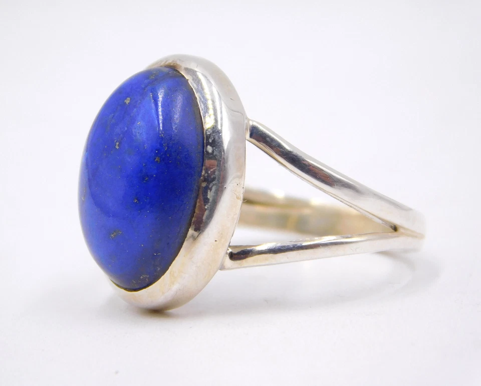 5.50 GM 925 Argento Sterling Naturale Lapislazzuli Cab Gemma Misura Anello 7.5 " - Immagine 2 di 4
