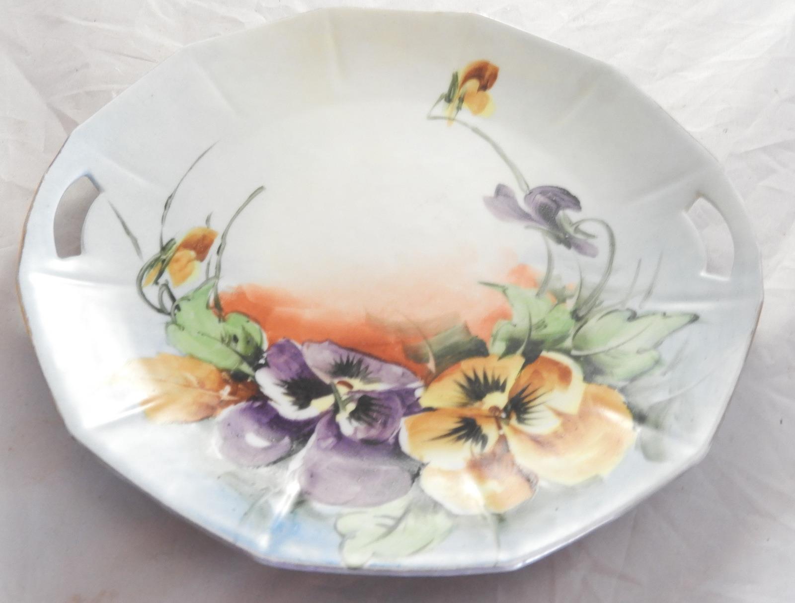 Antique Hand Painted Porcelain Cake Plate Pansies eBay