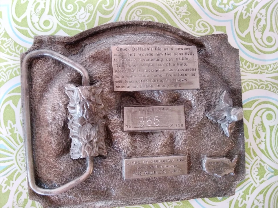 Hebilla de cinturón vaquero artista Chuck Dehaan The Loner #335 de 750 vintage 1986 Foto 4 de 4