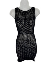 Intimately Free People Bodycon Tank Dress Crochet Knit Black Tan Size XS/S