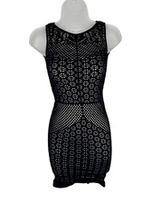 Intimately Free People Bodycon Tank Dress Crochet Knit Black Tan Size XS/S