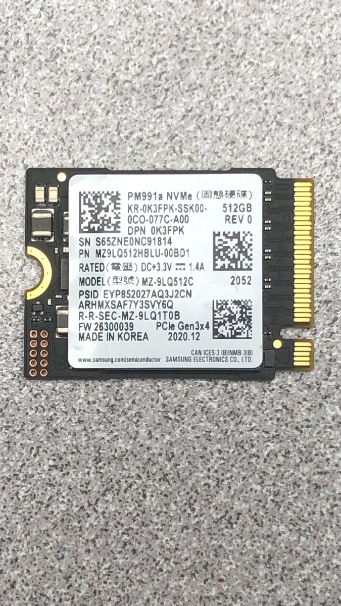 Samsung PM991a PH4MY MZ-9LQ512A M.2 NVMe SSD 512G Dell D/P K3FPK Steam Deck