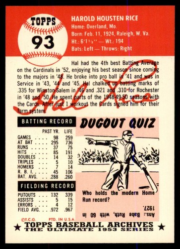 1991 Topps Archives 1953 #60 Jim Rice OG6Y3C - Picture 2 of 2