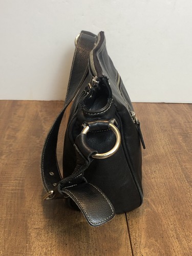 Roots Canada Genuine Leather Handbag Shoulder Bag Purse Black Buckle Zip 90s - Picture 3 of 24