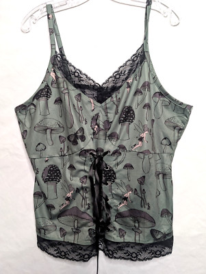 Disney Hot  Topic Peter Pan Tinker Bell Mushroom Lace-Up Girls Cami Plus Size 2