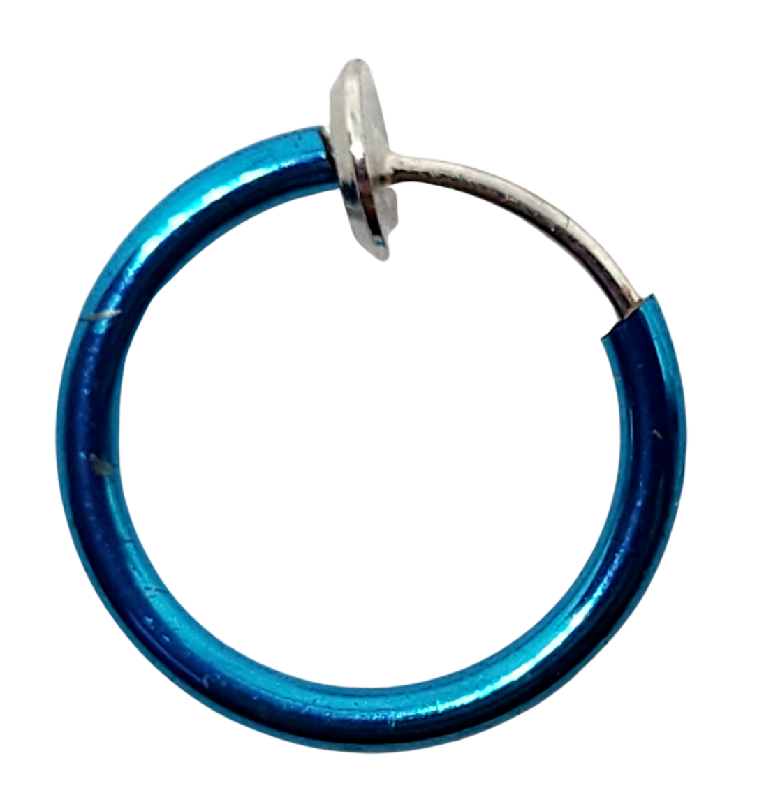 Fake Nose Ring Hoop Spring Aqua Blue Retractable Septum Lip Nose Clip On