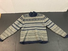 Vtg Woolrich Wool Blend Fair Isle Nordic Blue Sweater Snowflakes Long Sleeve S
