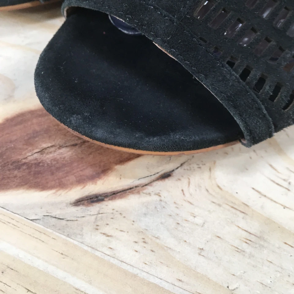 Галогенные женские сандалии Nordstrom 7,5 М с ремешком на танкетке с открытым носком черные замшевые - Изображение 4 из 4