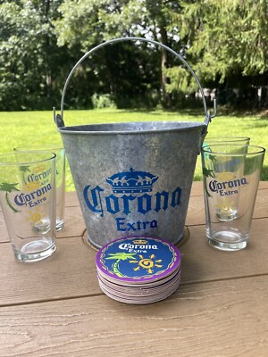 Corona Extra 20 Piece Gift Pack Metal Ice Bucket, Pub Glasses, Coasters