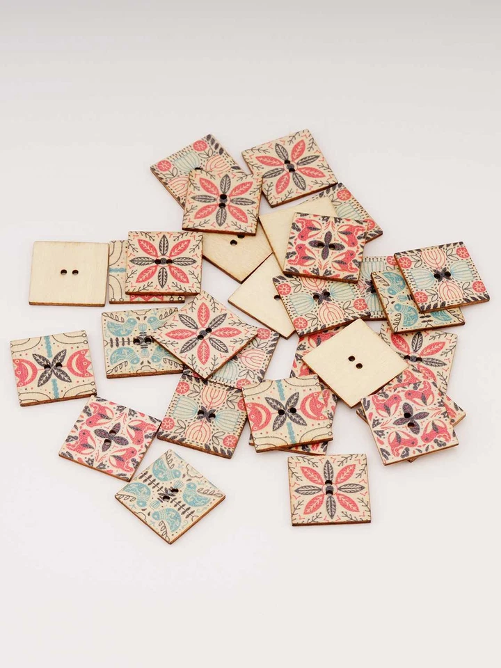 50pcsa Bohemia print Square wood button for sewing scrapbooking crafts 20/25mm - Image 4 of 4