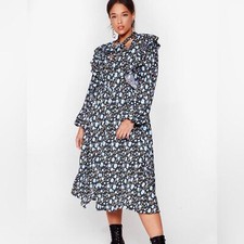 Nasty Gal NWOT Ruffled Floral Tie Neck Midi Dress Size 14