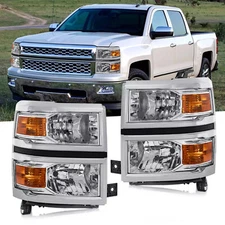 For 2014-2015 Chevy Silverado 1500 Chrome Pair Headlights Headlamps Left + Right