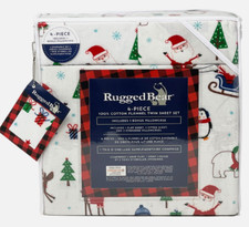 4-pc Rugged Bear TWIN Size Christmas Flannel Sheet Set  1 xtra pillowcases 