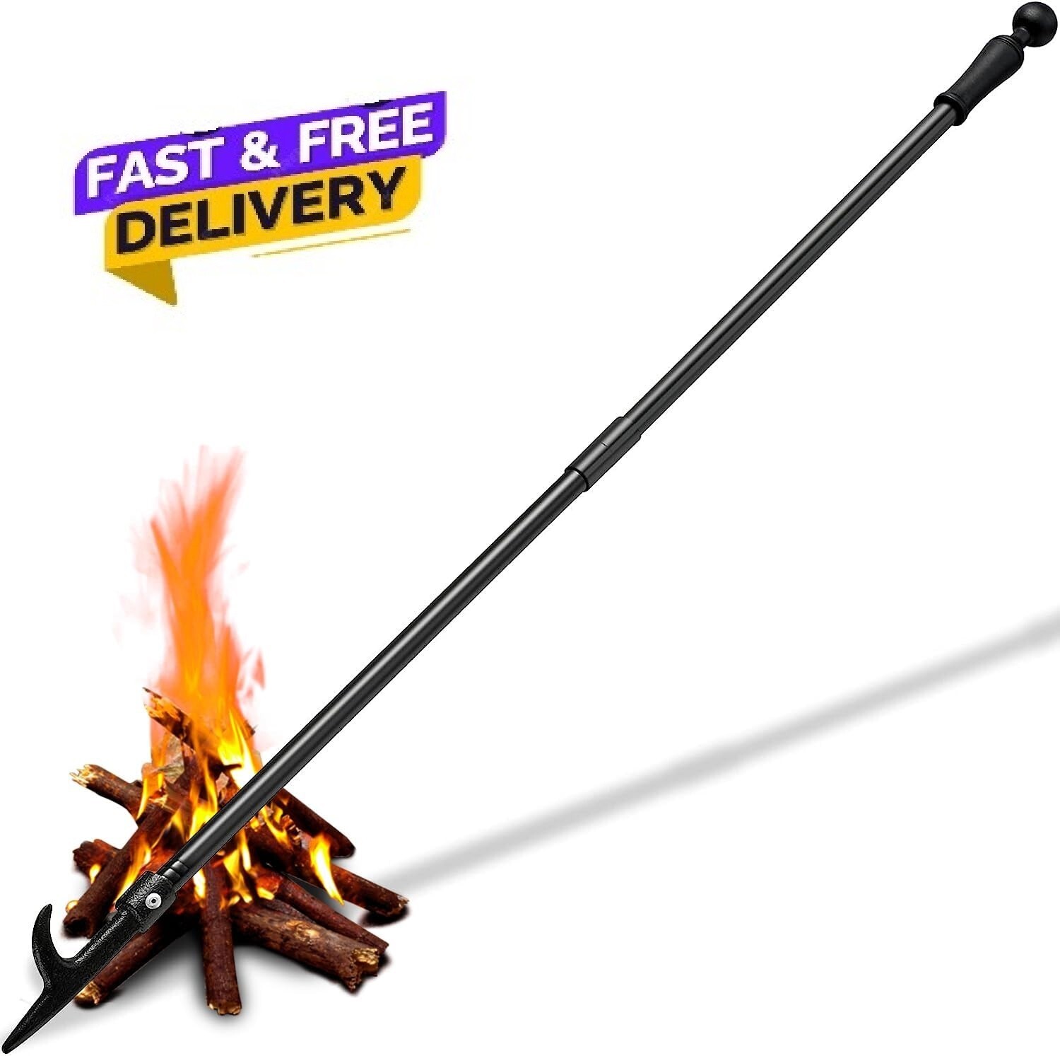 Fire Pit Poker 46 Inch Extra Long Campfire Fireplace Stainless Steel Black