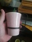 Bauer Pottery 4'' high  metal handle Pink speckle Coffee Mug Cup