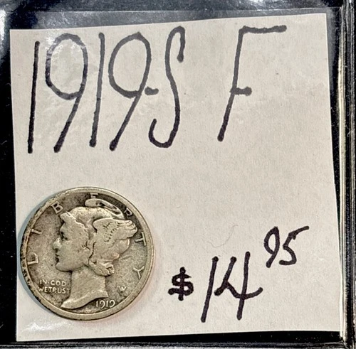 1919-S Mercury Silver Dime (F) Fine Condition! ENN Coins