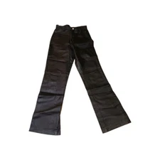 Boutique Europa Women's Black Leather Nylon Lining Pants Size 8 LOOSE button 