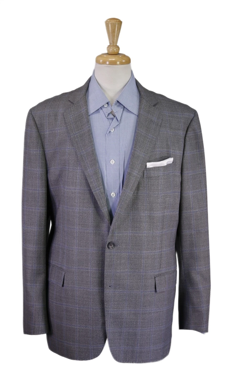 Brooks Brothers Regent Gray Blue Windowpane Woven Reda Wool Sportcoat Blazer 44R