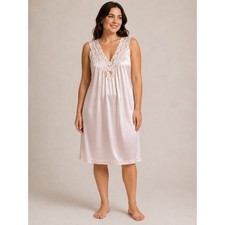 Vintage Vanity Fair Pink Lace Trim Nightgown Antron III Nylon Sleep Dress Medium