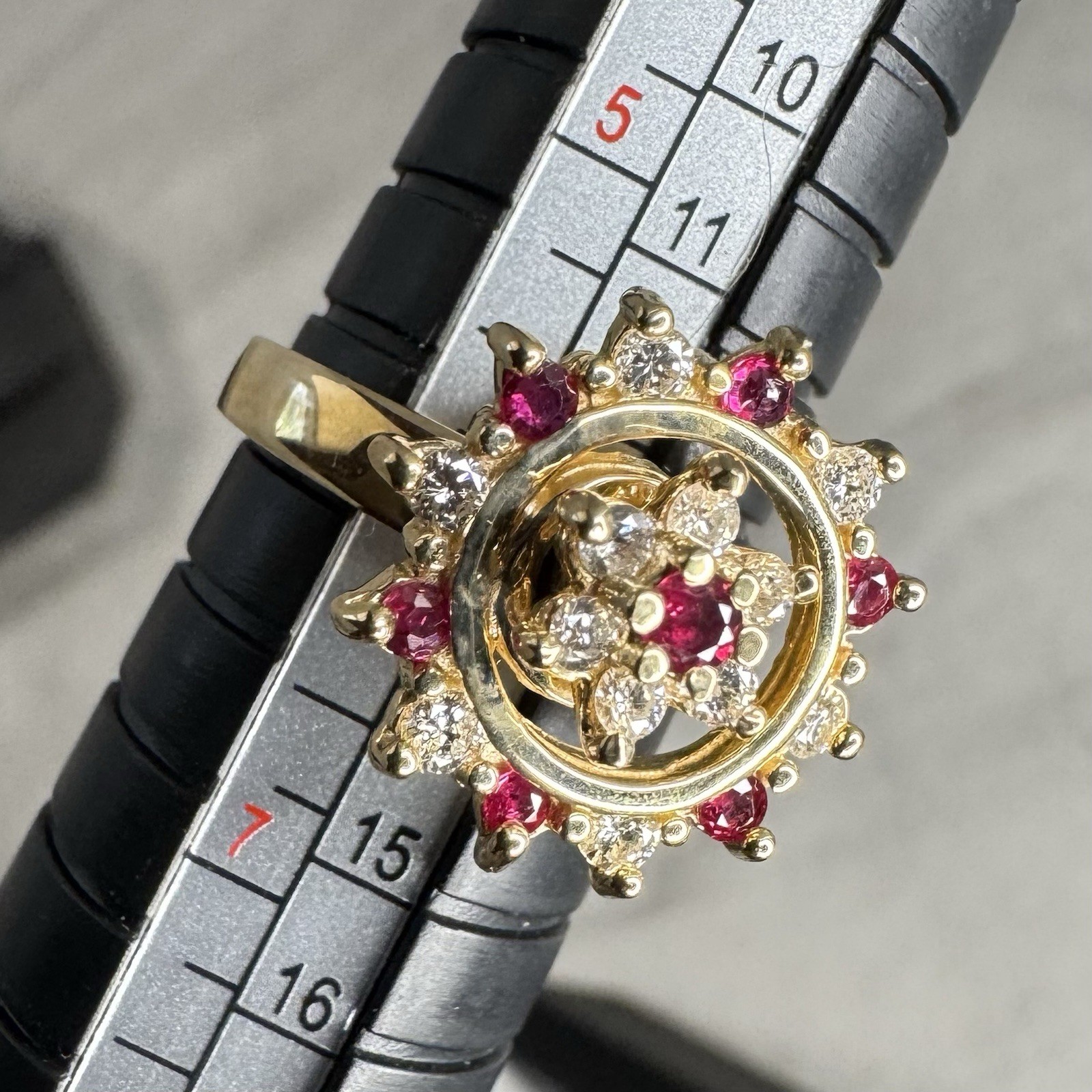 Diamond Ruby Spinner Motion Ring 14k Yellow Gold … - image 12