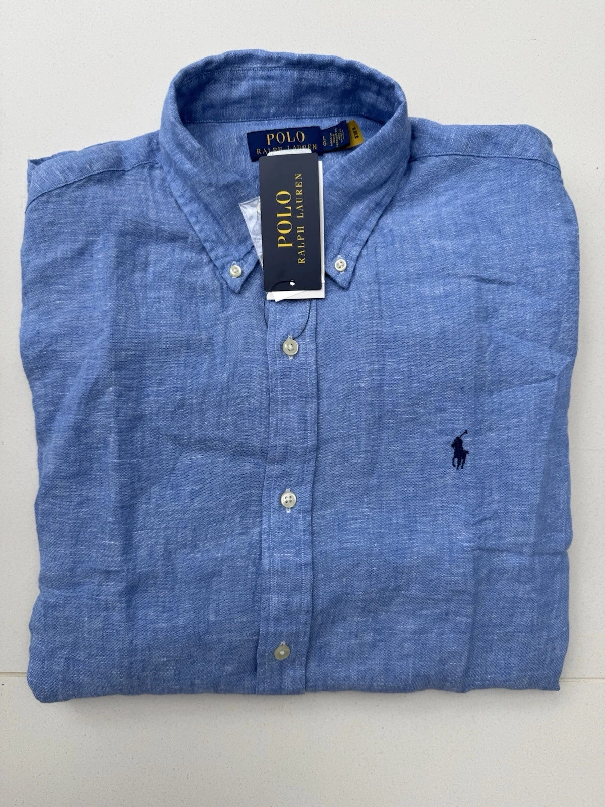 New Polo Ralph Lauren Classic Fit Blue Short Sleeve Linen Shirt. S