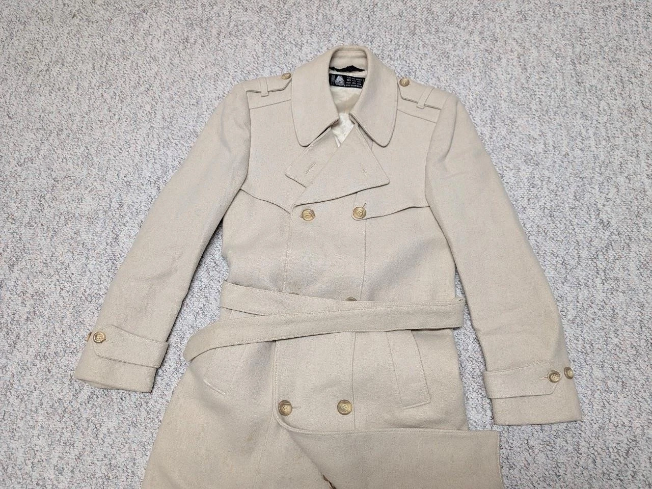 vintage OVERCOAT wool BELTED off-white 36 sherlock AMERICAN MALE slim XS image 14
