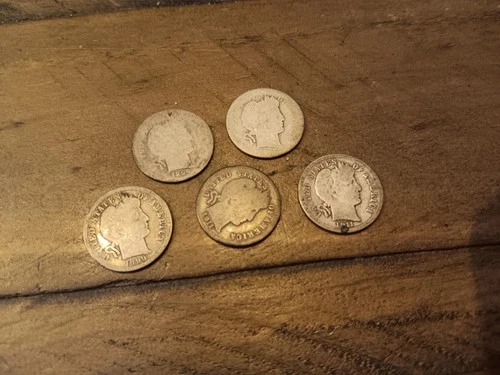 Lot Of 5 Barber Dimes 1896-1911 10 Cents 10c. 90% Silver