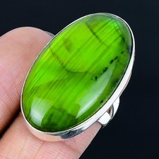 Stunning Green Labradorite Gemstone 925 Sterling Silver Ring Size 6.5