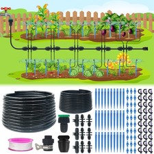 Drip Irrigation Kit - 50FT 1/2" & 33FT 1/4" Tubing with Rotating Emitters, Pl...