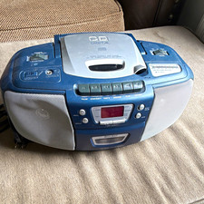 Lenoxx Sound Retro CD Cassette AM/FM Boombox Mic Input Headphone Blue/Silver
