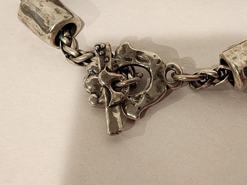 Signed Danon Chunky Pewter Charm Bracelet Dangle  8.5" Toggle  - Image 4 of 4